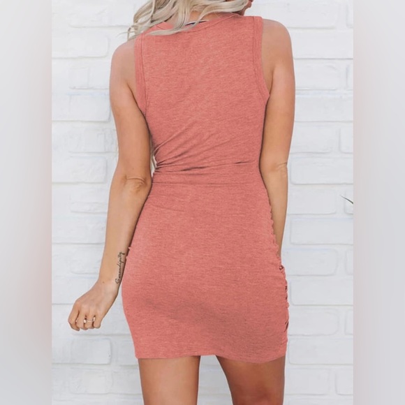 Actloe Women Solid Hollow Out Twist Bodycon Wrap Dress Sleeveless Mini - Picture 2 of 7